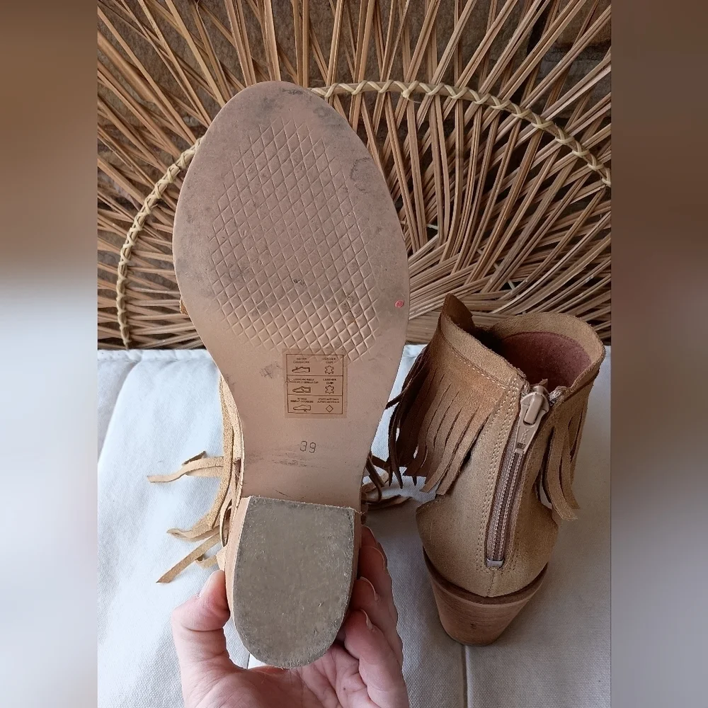 Musse & Cloud Anthropologie Fringed Tan Suede Leather Ankle Boots_9